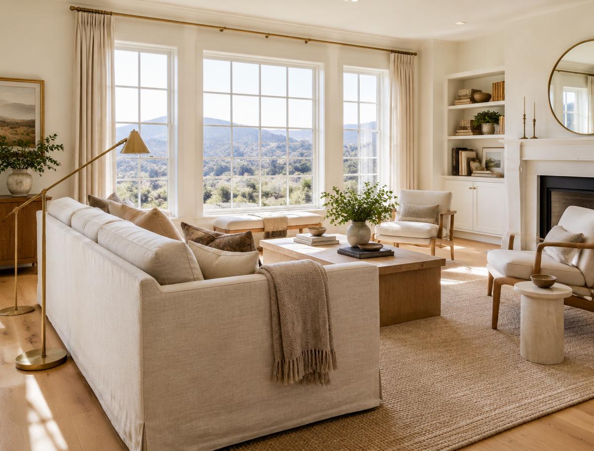 A warm, light-filled living room